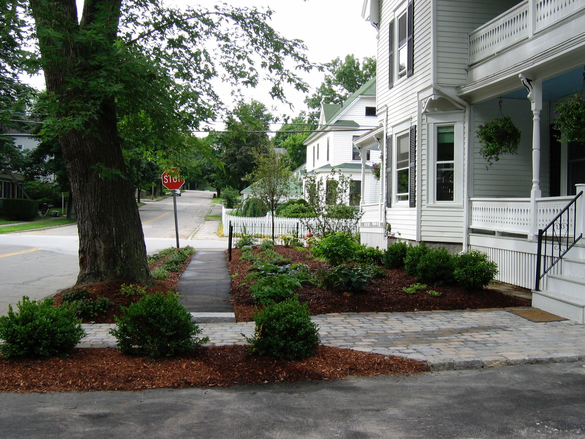 Urban Plant Bed and Cobblestone Walkway